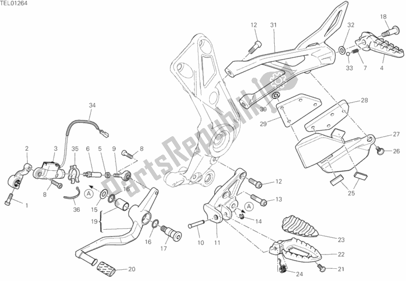 All parts for the Footrests, Left of the Ducati Diavel 1260 S Thailand 2019